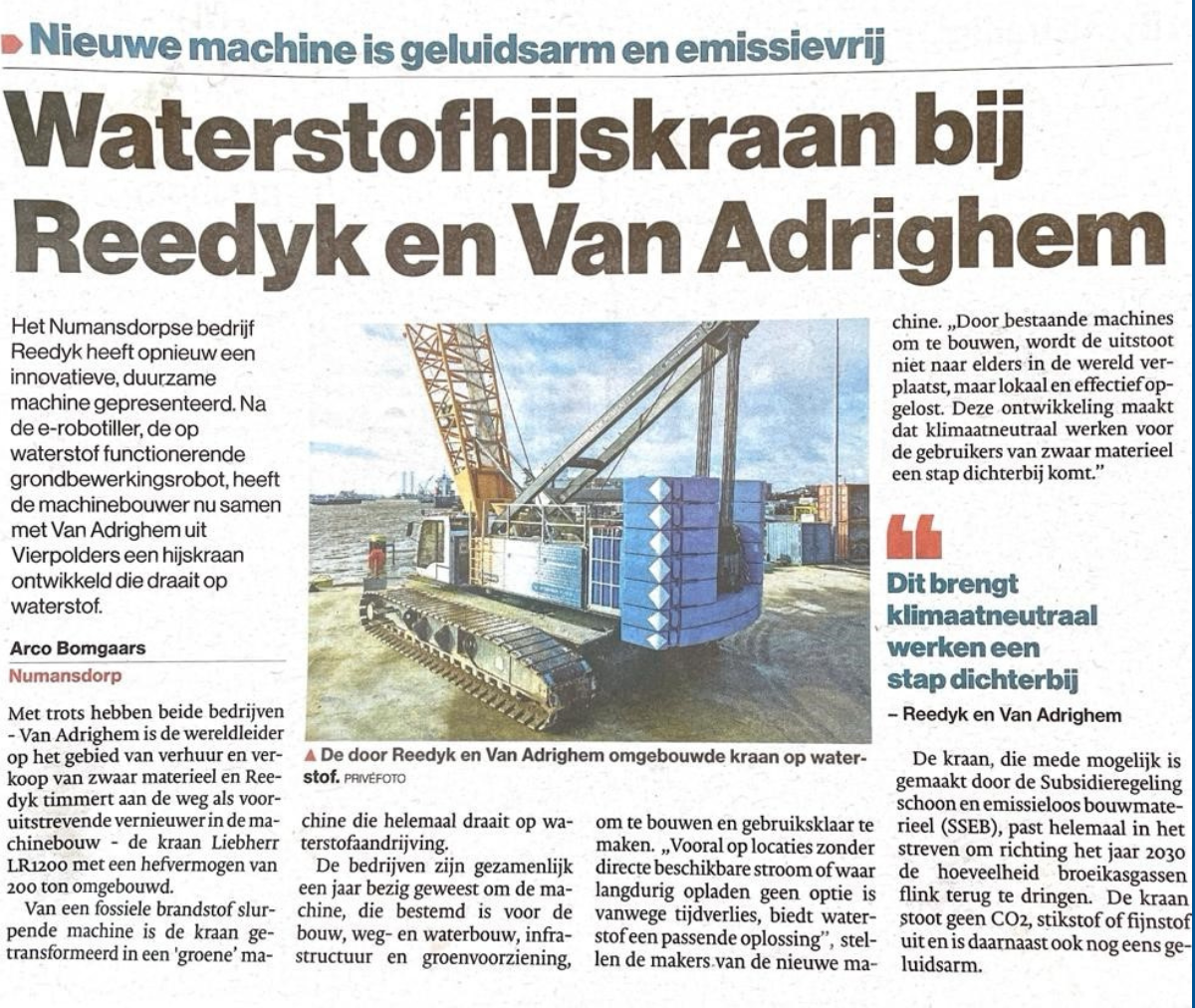 Artikel over Liebherr LR1200 waterstof retrofit